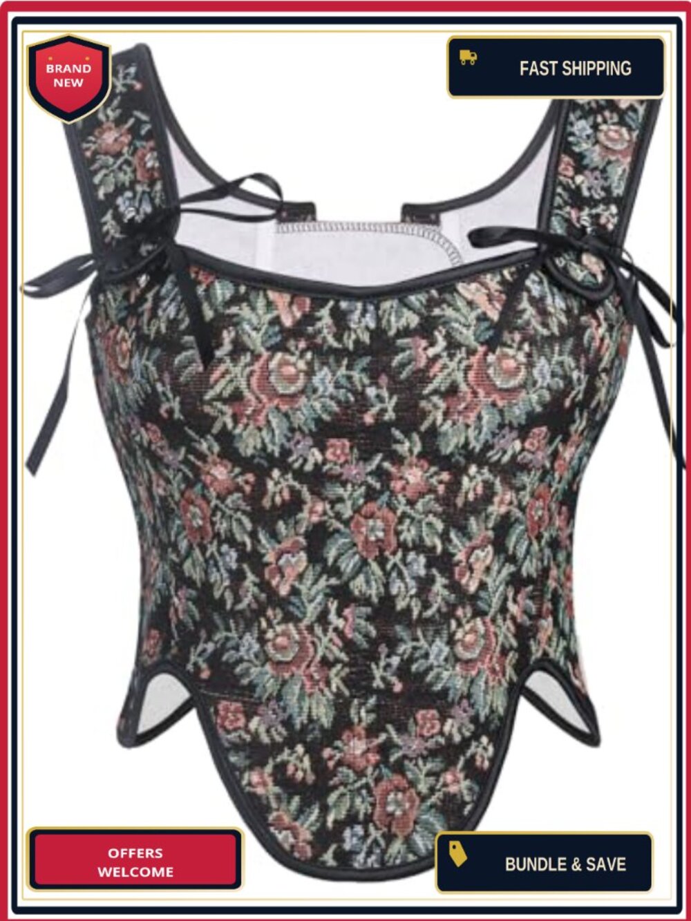 Renaissance Corset Bustier Floral Lace Up Boned Victorian Cottagecore Top